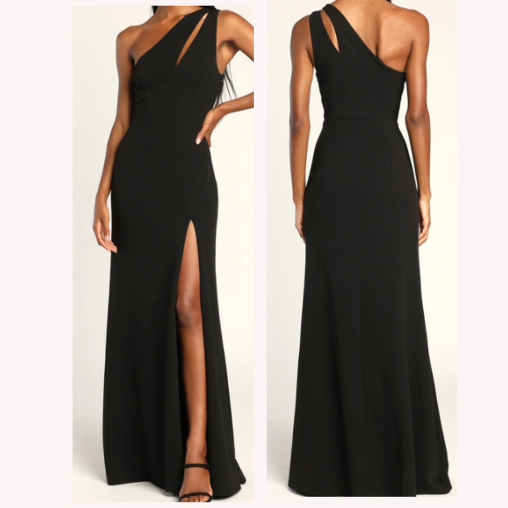 LULU'S SZ S Divinely Dynamite Black One-Shoulder Maxi Dress NEW 0B8